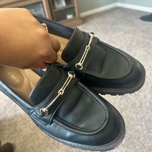 Kelly & Katie Black Leather Loafers with Gold Accent